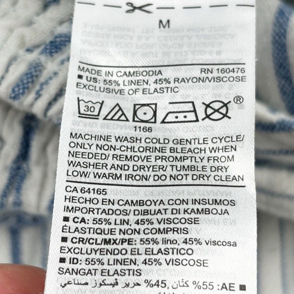 Old Navy Linen Cropped Jumpsuit Smocked Back Blue Stripe Boho Lagenlook - Picture 15 of 16